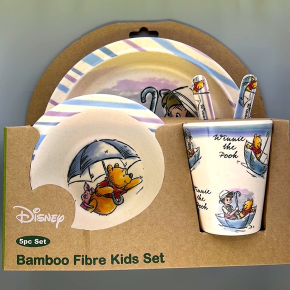 Disney Winnie the Pooh “Rainy Day” 5 Piece Bamboo Kids Dinner Set